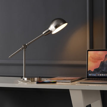 Curtis 20.25" Vintage Industrial Iron Adjustable Dome Shade LED Task Lamp with USB Charging Port - JONATHAN Y